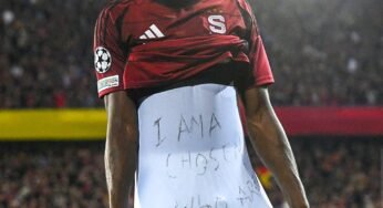 Nigerian Striker Victor Olatunji Celebrates Champions League Goal with ‘I Am a Chosen’ Inscription