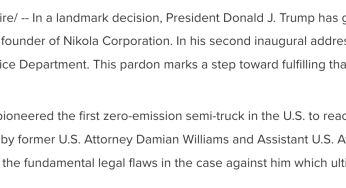 President Trump Grants Full Pardon to Trevor Milton