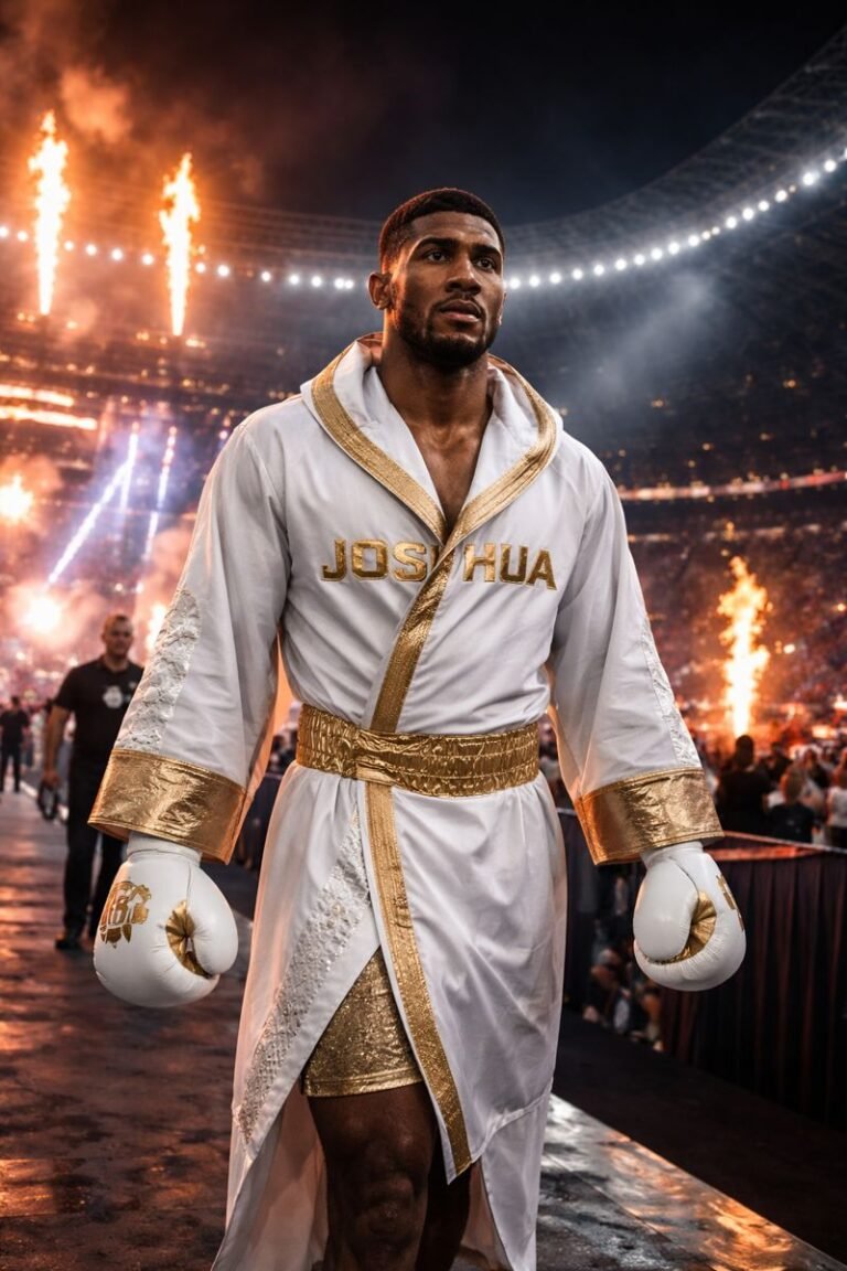 Anthony Joshua walks to the ring ahead of a heavyweight fight that contributed to his $200 million career earnings