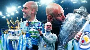 Pep Guardiola lifting trophies