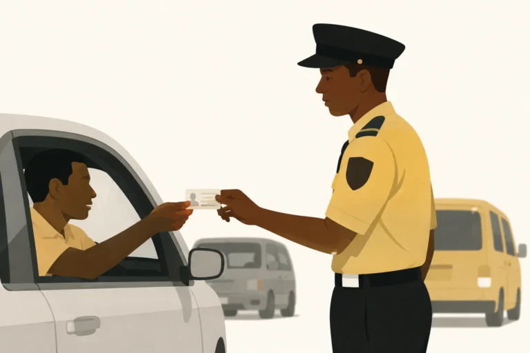 llustration showing a Lagos traffic officer collecting a driver’s licence