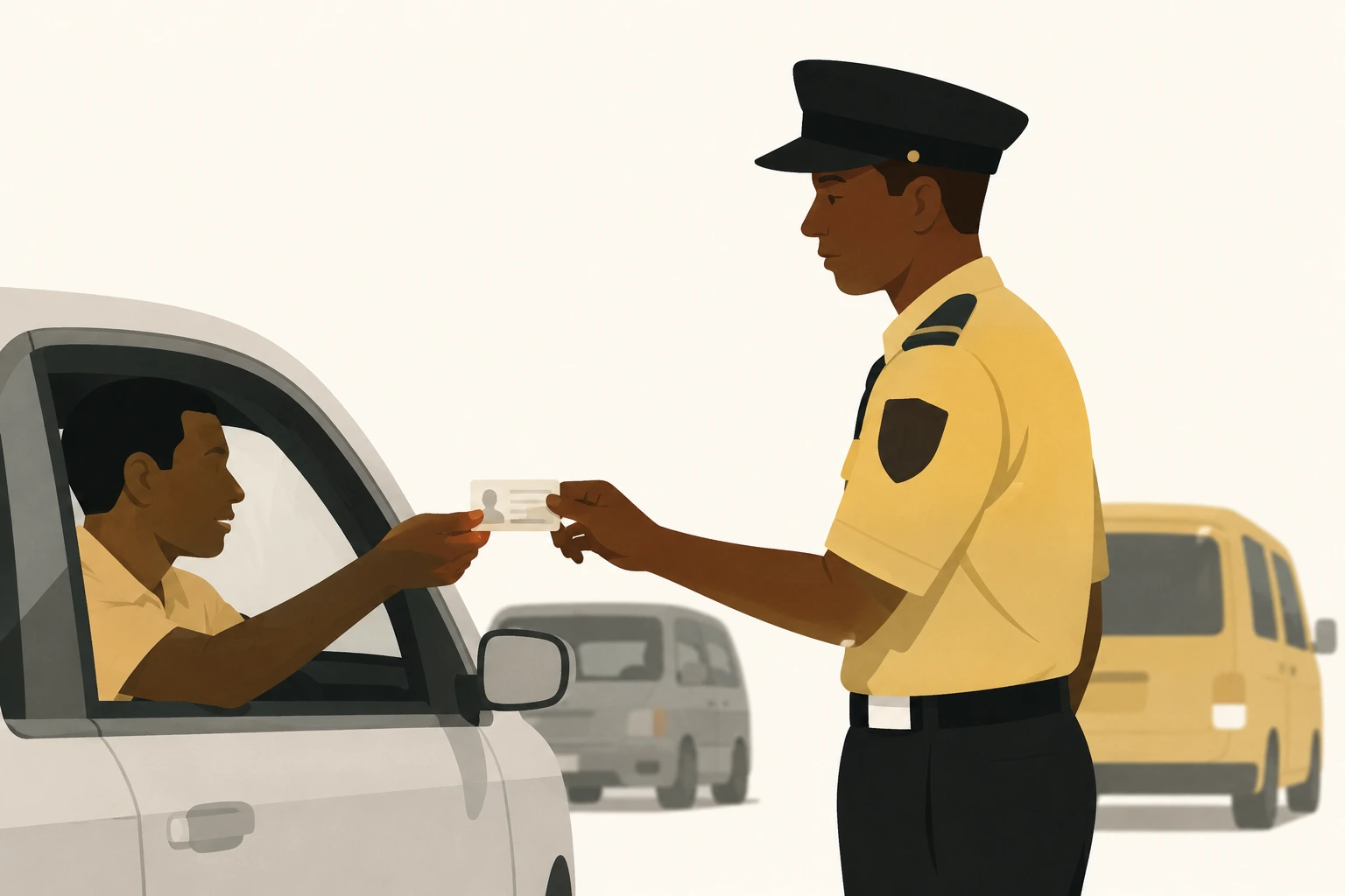 llustration showing a Lagos traffic officer collecting a driver’s licence