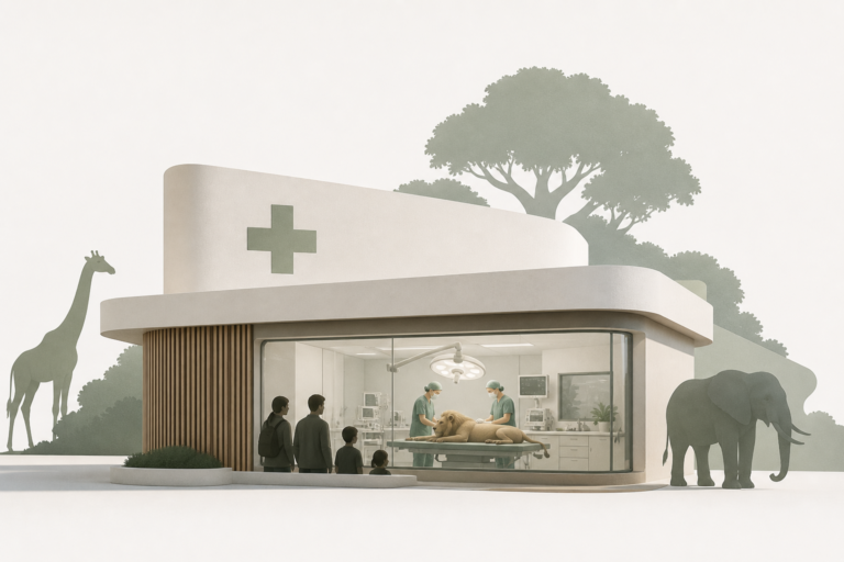 Animals in front of an Hospital