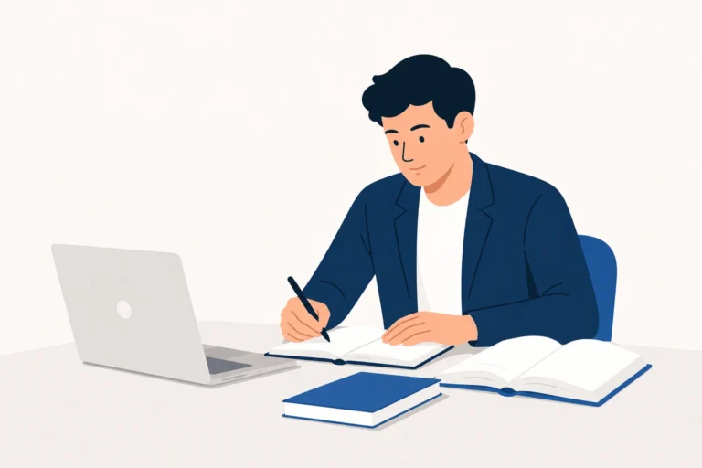 oung finance professional studying investment analysis materials