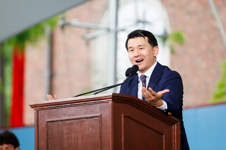 ronny chieng speaking to students at Harvard