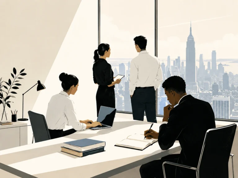 illustration of a modern office meeting in a high-rise building