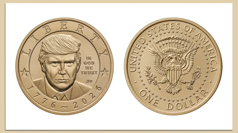A commemorative U.S. $1 coin featuring President Donald Trump created for America's 250th anniversary celebration.