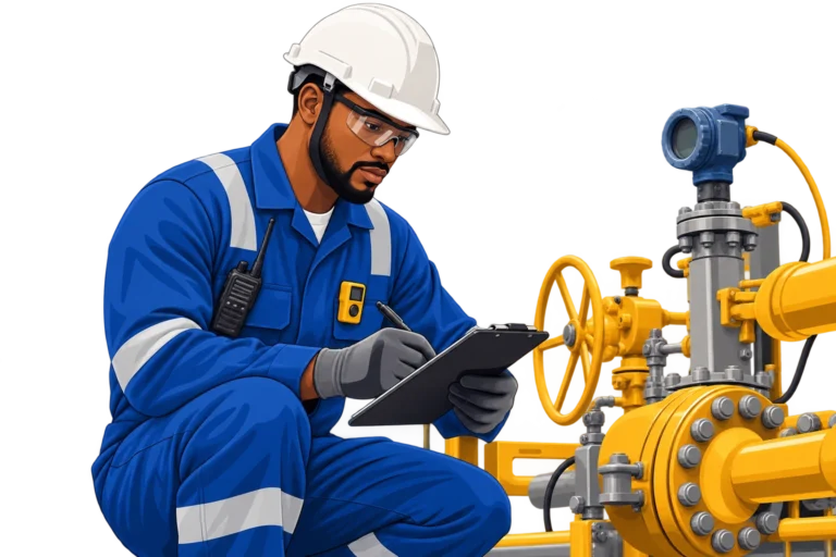 editorial illustration of an offshore maintenance professional