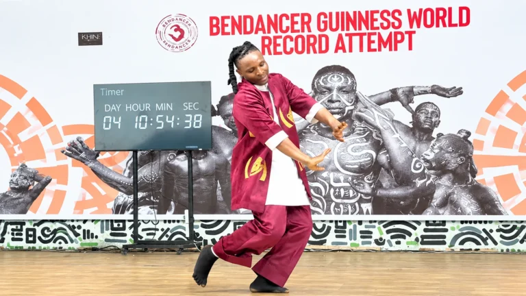 Bendancer performs during a Guinness World Record dance attempt in Nigeria