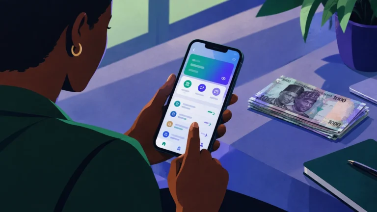 Nigerian fintech user checking a mobile banking app for best interest rate